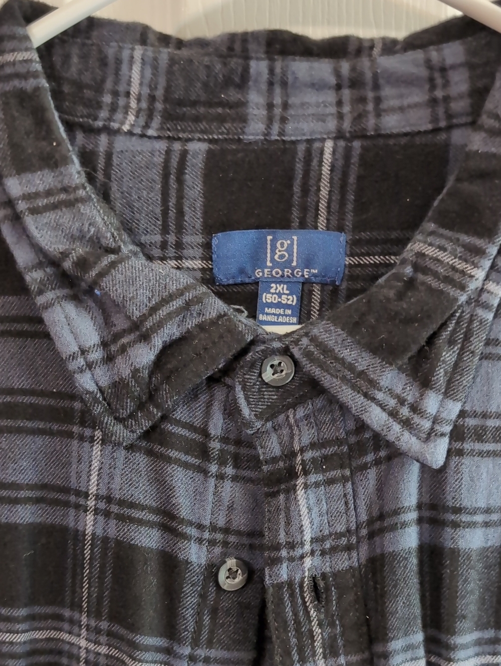 George Men's Black and Blue Plaid Button-Down Shirt